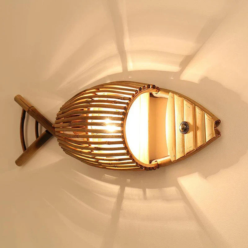 Afralia™ Retro Bamboo Fish Pendant Lights for Restaurant, Bar, Teahouse, Living Room, Farm, Hotel