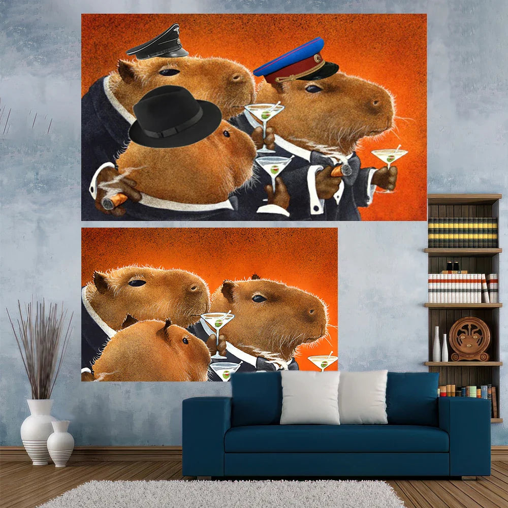 Afralia™ Capybara Club Humor Tapestry 90x150 Funny Wall Hanging Carpet Bedroom Decor