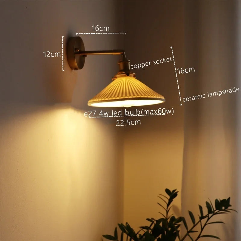 Afralia™ Ceramic LED Wall Sconce Pull Chain Switch for Dining Bedroom Bathroom Mirror