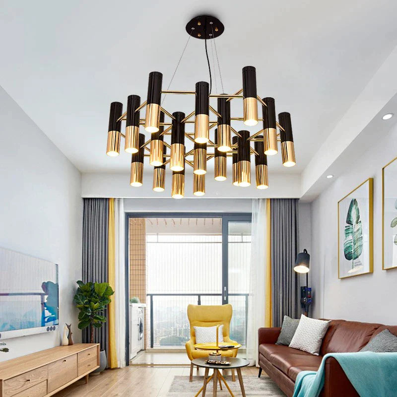 Afralia™ Metal Tube LED Chandelier, Black Gold Pipe Hanging Light