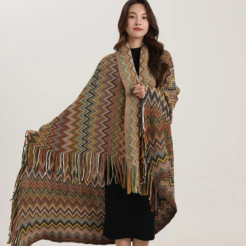 Afralia™ Bohemian Wavy Fringe Shawl: Fashionable & Multifunctional Sofa Cover Blanket
