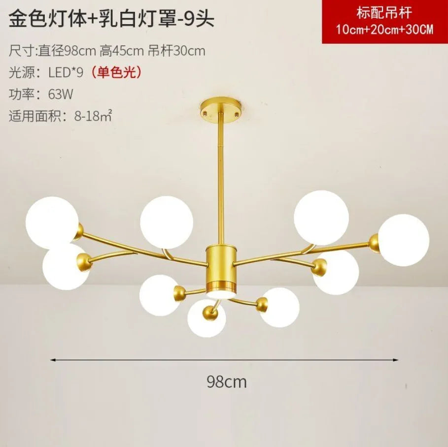 Afralia™ Nordic Glass Ball LED Ceiling Chandelier for Home Decor Fixture