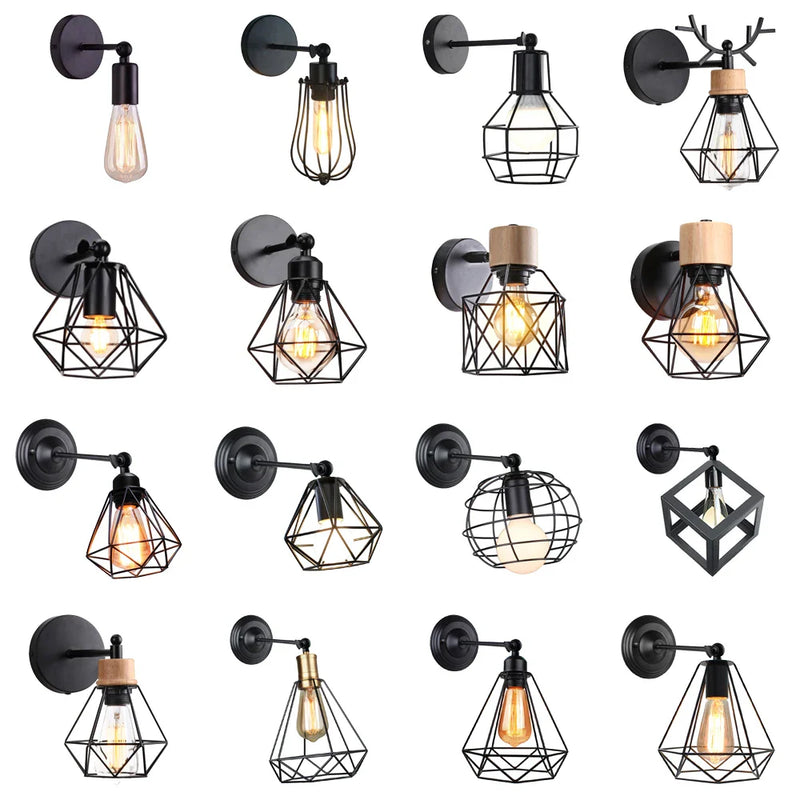 Afralia™ Vintage Wire Cage Wall Sconces Lights for Home Decor