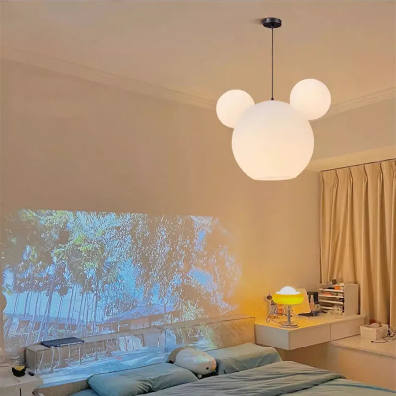 Afralia™ Mickey Mouse Glass Pendant Light - Minimalist Cartoon Bedroom Decor