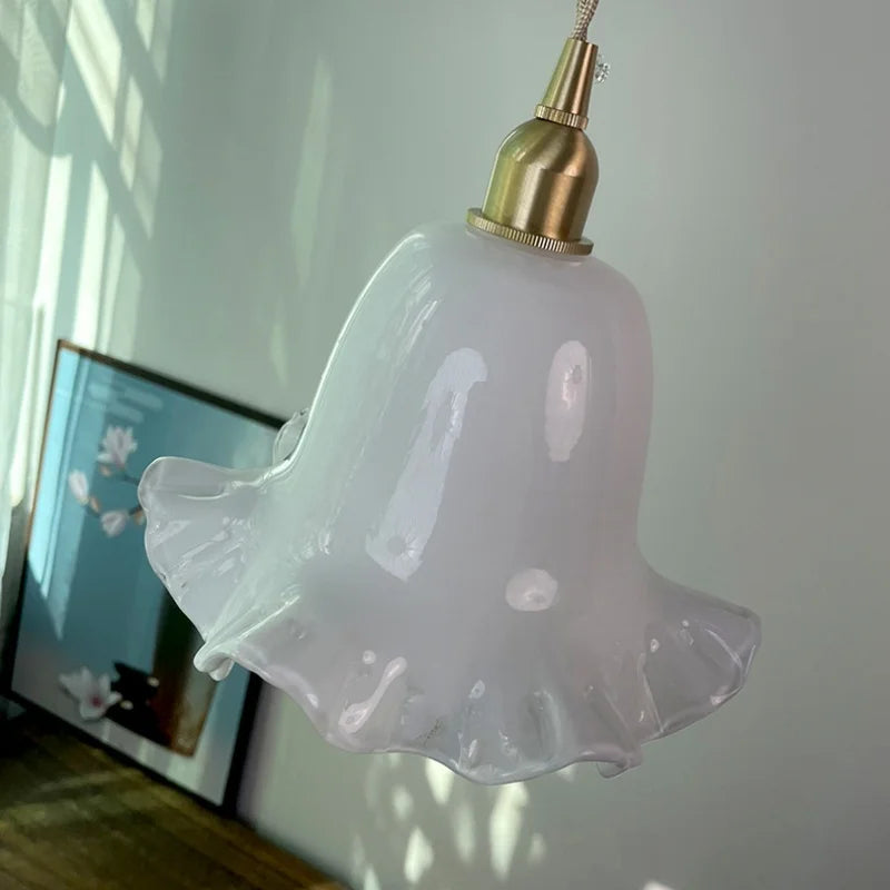 Afralia™ White Flower Glass LED Pendant Light - Nordic Modern Dining Room Hanging Fixture