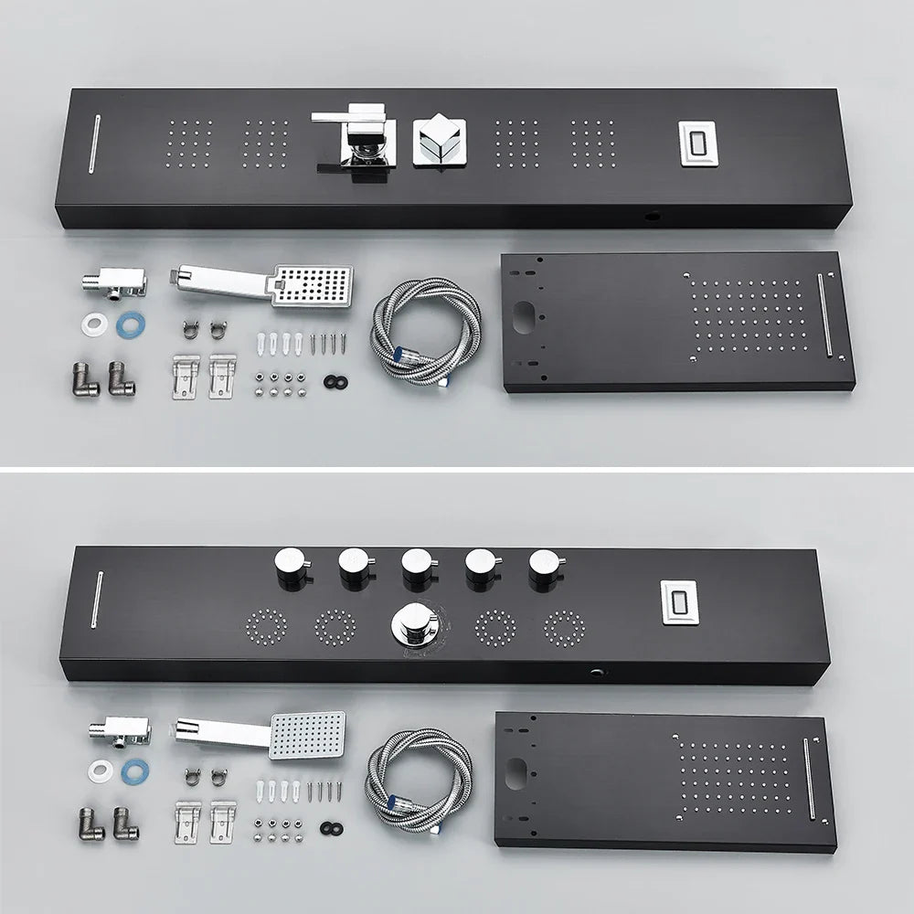 Afralia™ Black Massage Jet Rainfall Shower Panel with Temperature Display 5 Modes