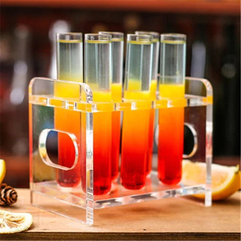 Afralia™ 6-Piece Test Tube Cocktail Glass Set with Free Rack Stand and Shot Glasses Holder