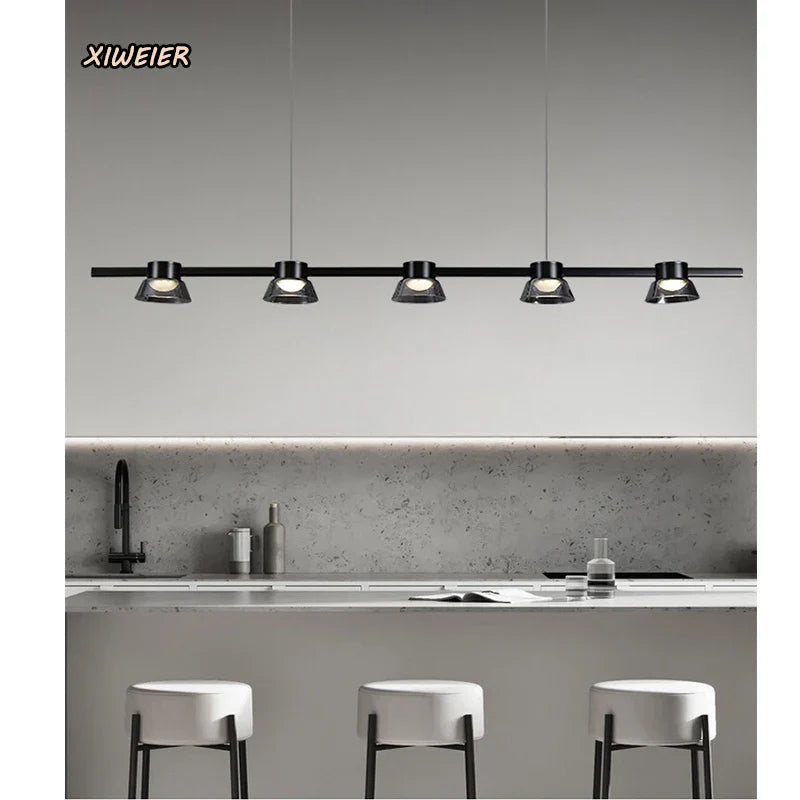 Afralia™ Black Strip Chandelier: Modern Nordic LED Lighting for Office, Restaurant, Living Room