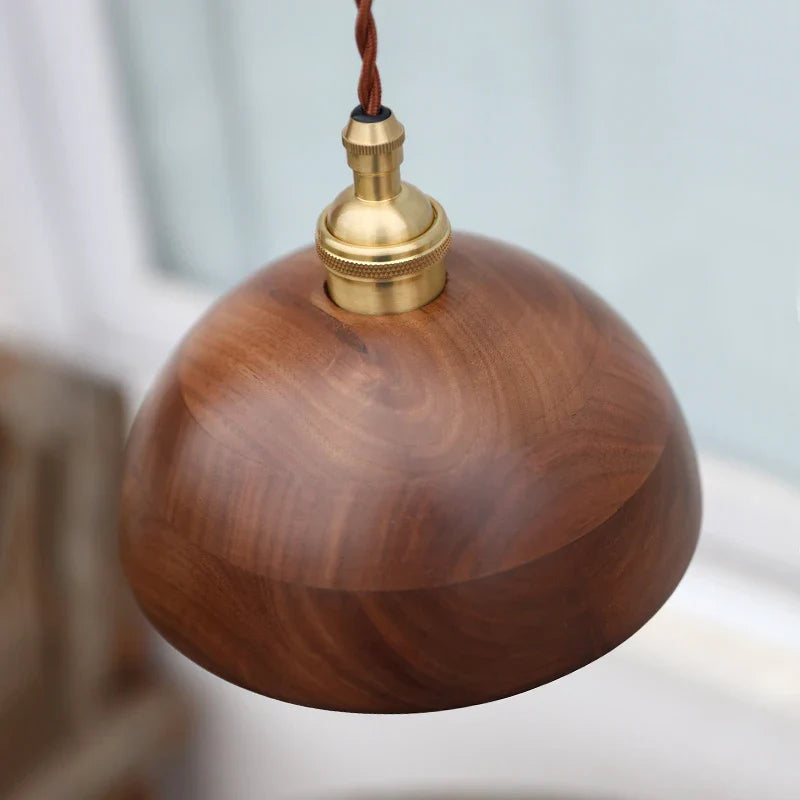 Afralia™ Walnut Wood LED Pendant Light, Modern Nordic Hanging Lamp for Home Decor