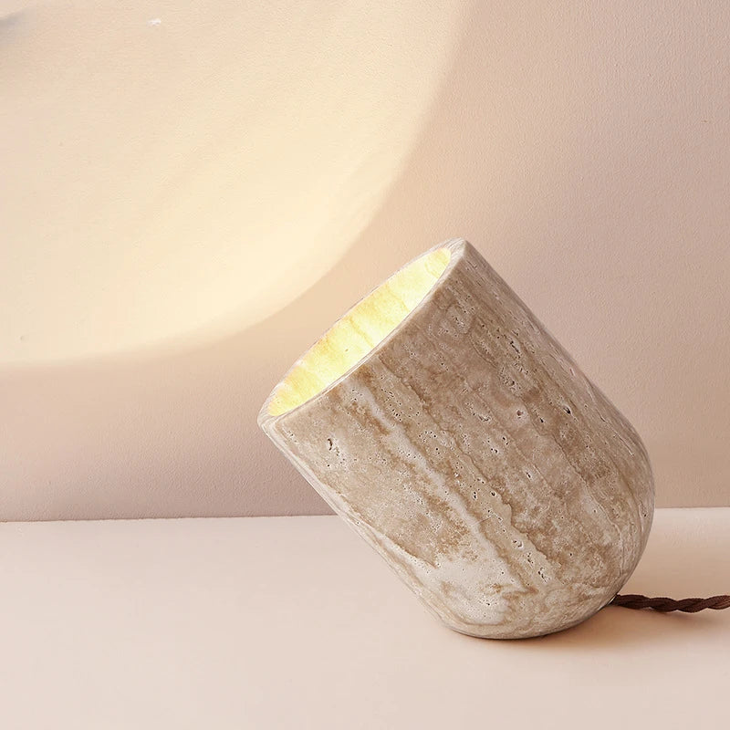 Afralia™ Travertine Stone Table Lamp for Bedroom Living Room Study Lighting