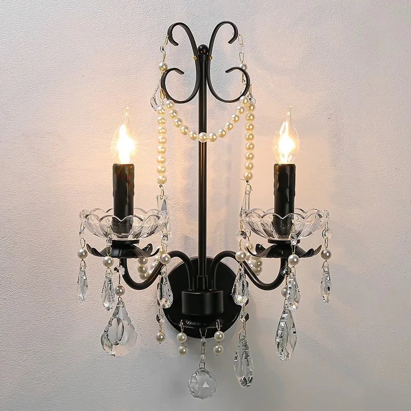 Afralia™ Black Crystal Chandelier Foyer Pendant Lights for Art Decor Luminarias