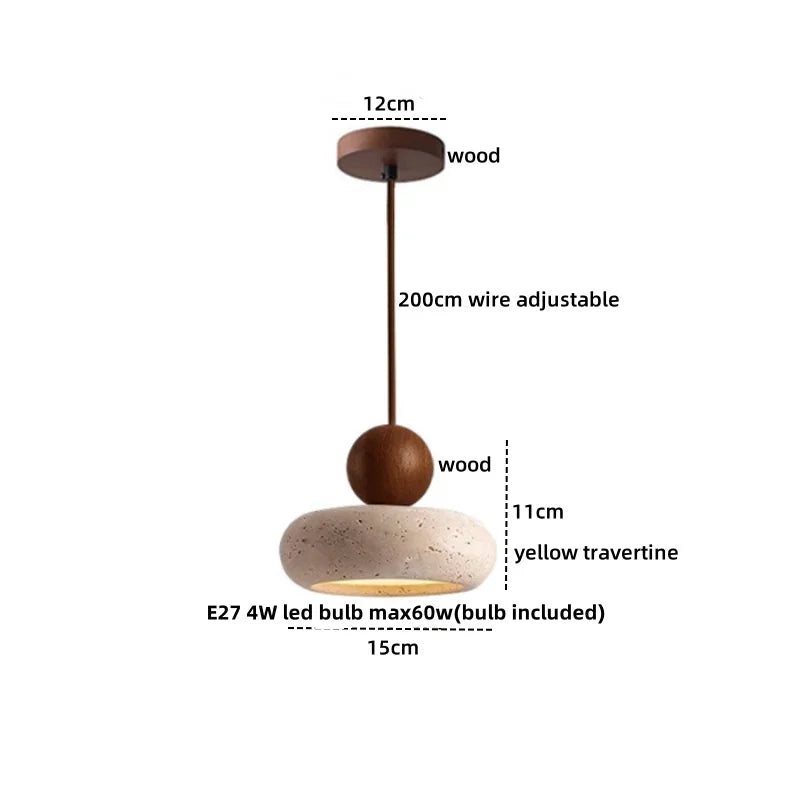 Afralia™ LED Pendant Light: Japanese Style, Yellow Travertine Wood, Adjustable Hanging Lamp.