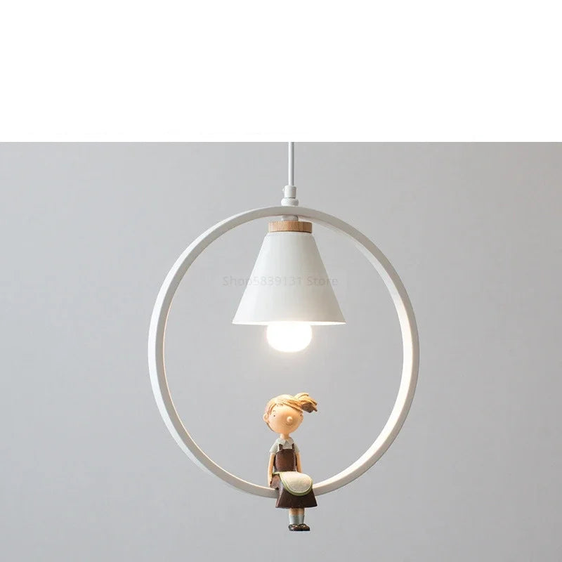 Afralia™ Iron Ring Pendant Lights Nordic Modern Child Bedroom Hanging Lamps Led Bird Light E27