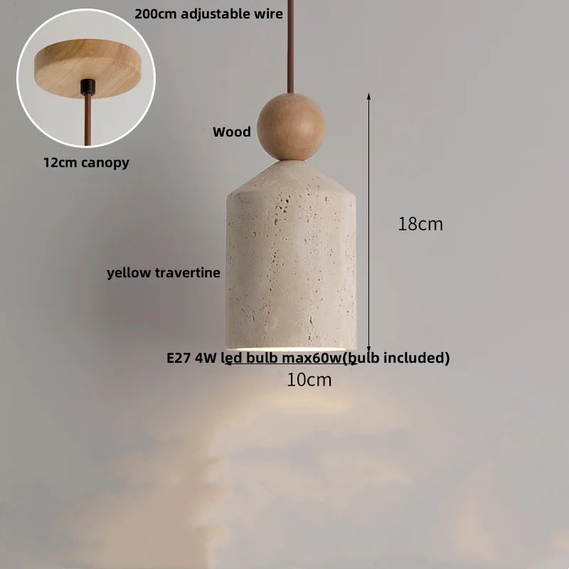 Afralia™ Wabi Sabi LED Pendant Lights Yellow Travertine Stone Hang Lamp