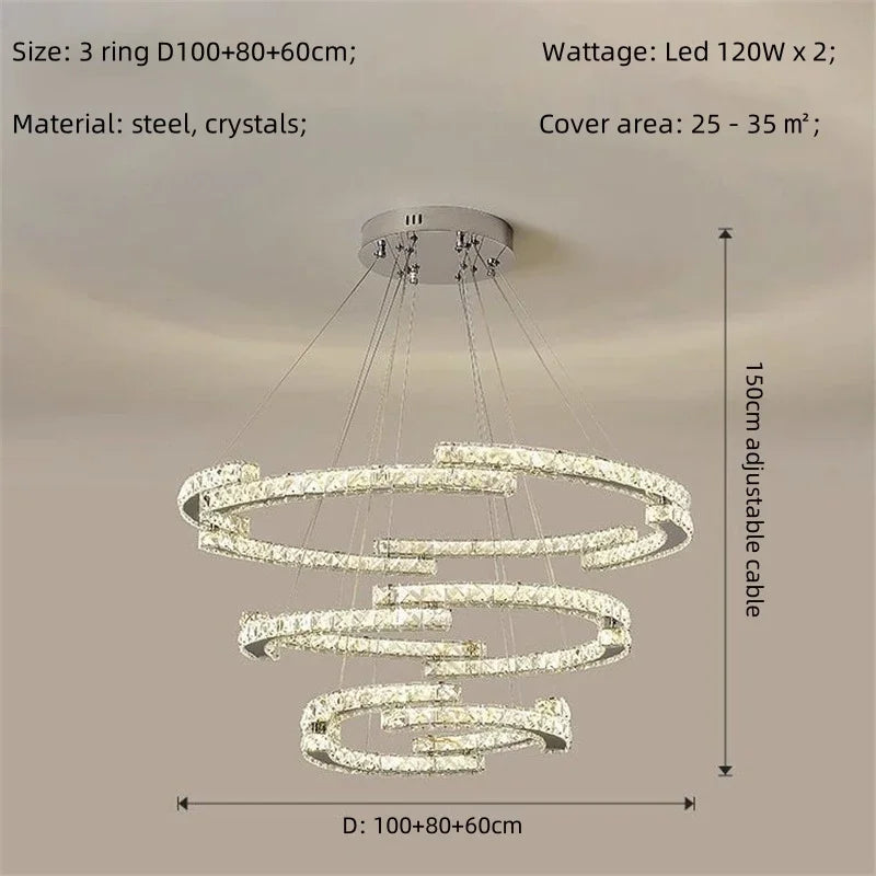 Afralia™ Crystal LED Chandelier Pendant Light Modern Luxury Foyer Ceiling Lamp