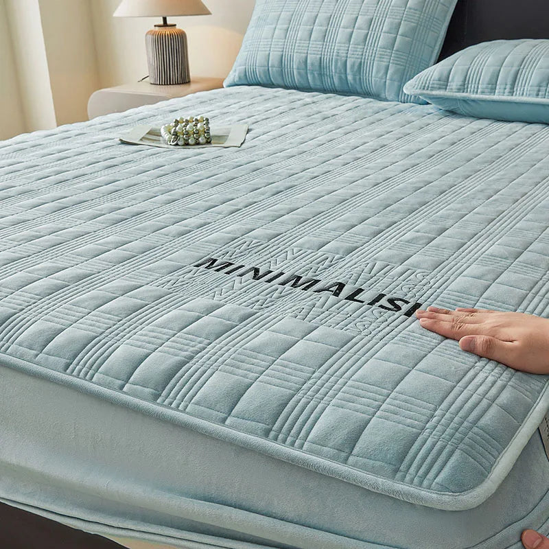 Afralia™ Luxe Velvet Embroidered Fitted Sheet: Non-Slip, Skin-Friendly, Quilted Home Decor