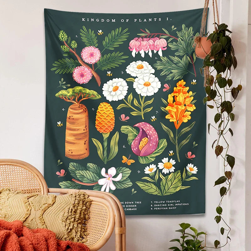 Afralia™ Botanical Wildflower Reference Chart Tapestry Wall Hanging - Bohemian Home Decor