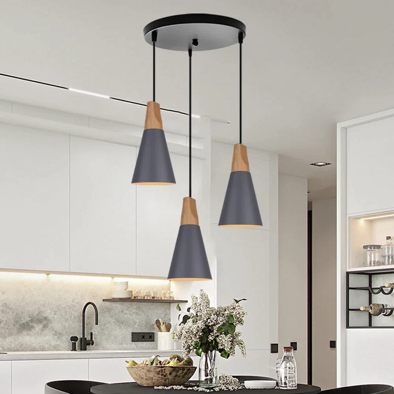 Afralia™ Nordic Bar Wood Pendant Lights Modern Aluminum Lampshade for Home Lighting