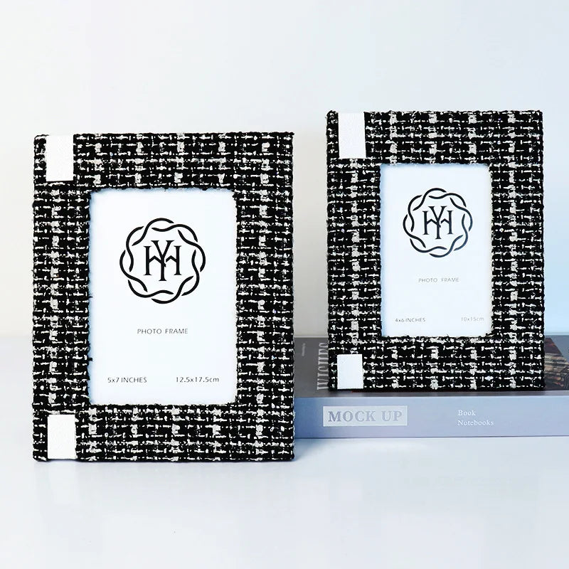 Afralia™ 6x7 Inch Fabric Framed Portrait Photo Frame for TV Cabinet Decor