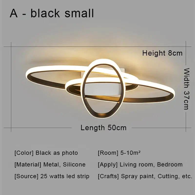 Afralia™ Black LED Chandelier Ceiling Light Remote Control Fixture for Living Room, Bedroom & Kitchen