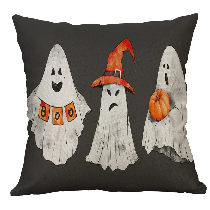 Afralia™ Halloween Pumpkin Ghost Bat Linen Pillow Cover for Sofa Decor