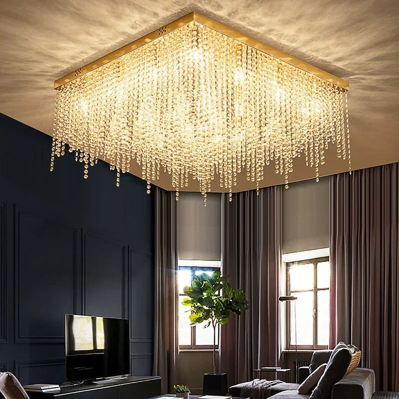 Afralia™ Crystal Chandelier: Luxury Gold Ceiling Light Fixture for Living Room, Bedroom - LED Square Design