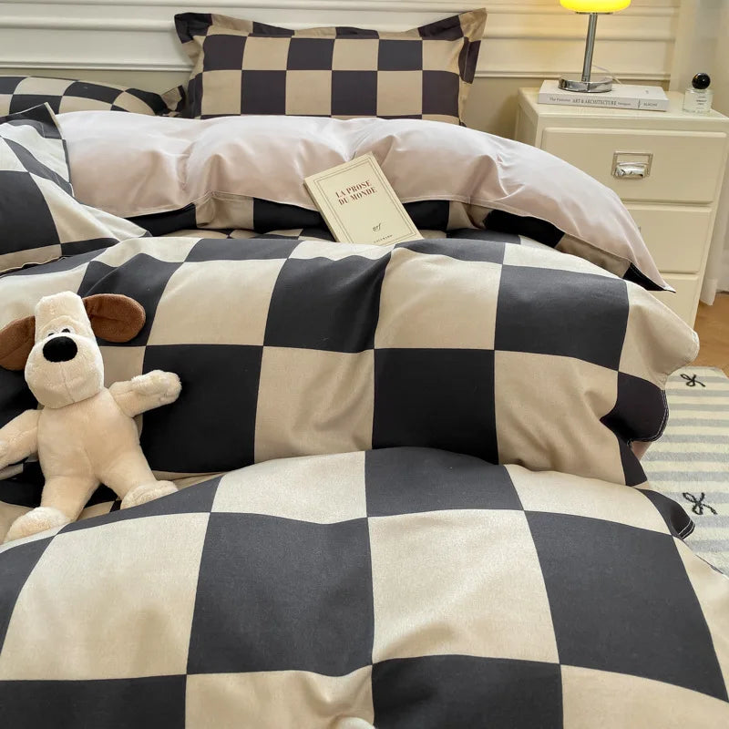 Afralia Checkerboard Pattern Duvet Cover Set - Stylish and Cozy Bedding Kit for Bedroom
