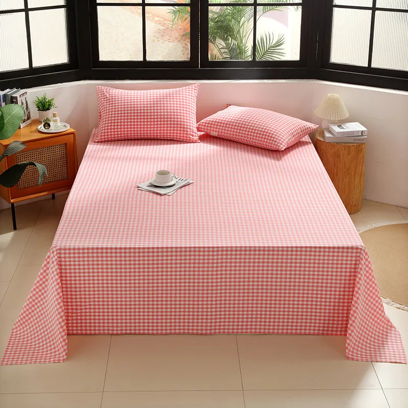 Afralia™ Soft Cotton Single Bed Sheet with Breathable Stripe Plaid