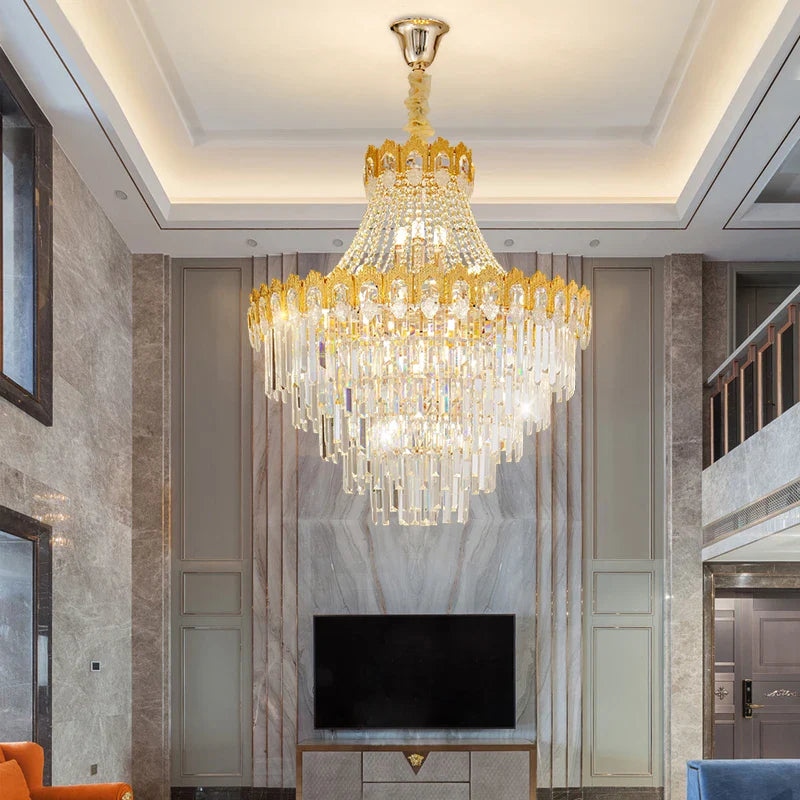 Afralia™ Hollow Crystal Chandelier: High Post Modern Luxury for Duplex Living Room