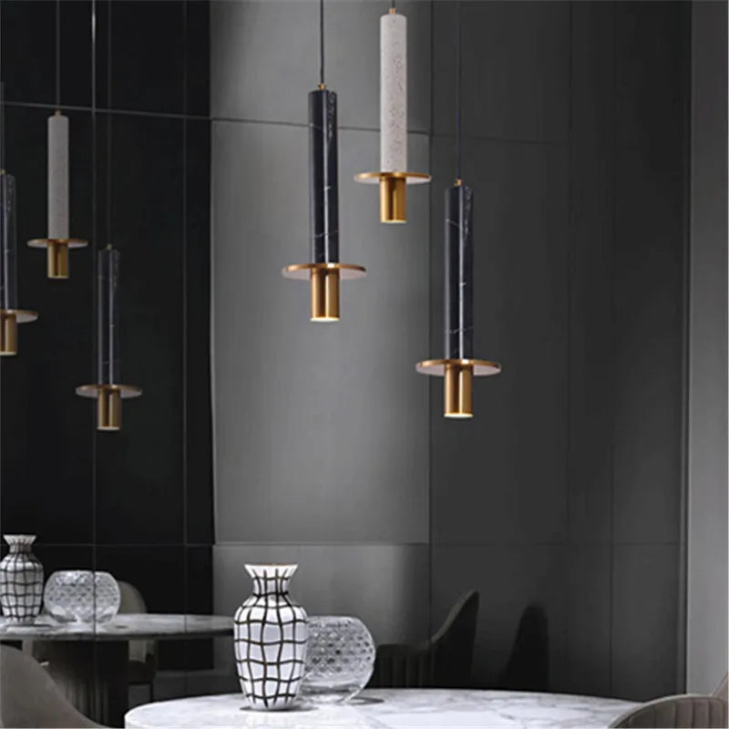 Afralia™ Marble Terrazzo Chandelier Lamp: Modern Cylindrical Spot Light for Restaurant, Bedroom