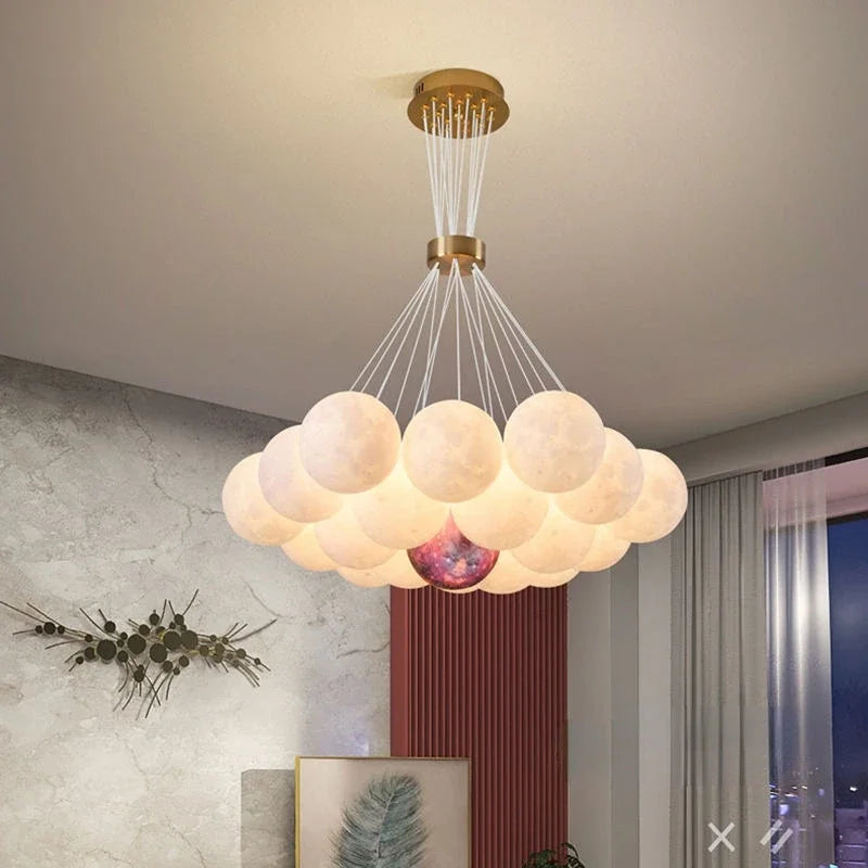 Afralia™ LED Lunar Ball Ceiling Chandeliers for Home Decor in Living Room and Bedroom