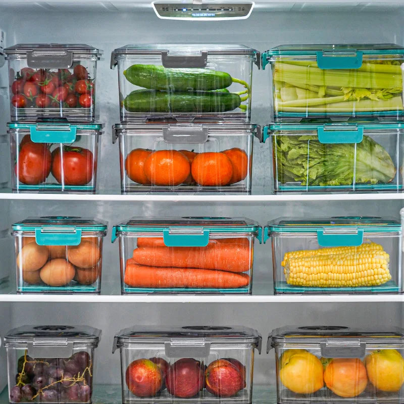 Afralia™ Food Storage Container: Transparent Fridge Organizer with Drain Net for Kitchen, Large Capacity