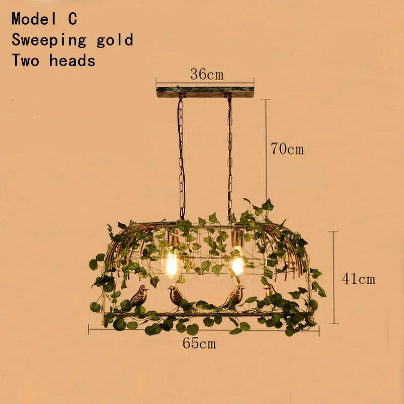 Afralia™ Green Leaf Bird Cage Chandelier for Dining Table and Garden Decor