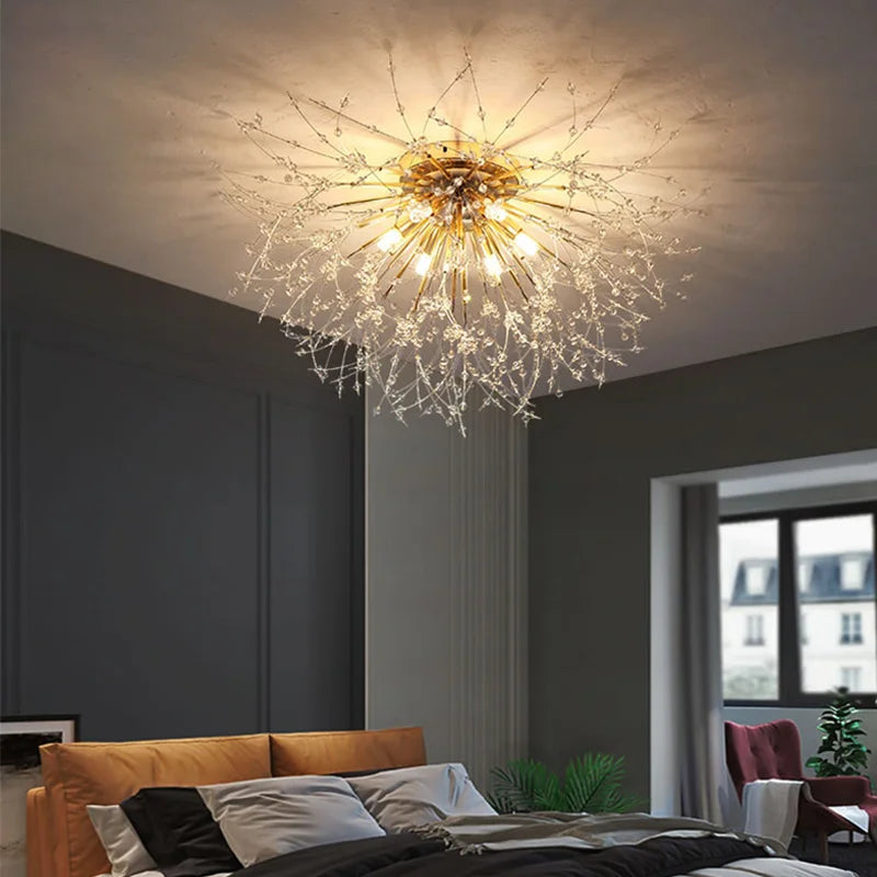 Afralia™ Dandelion Crystal LED Ceiling Light for Home Indoor Living Dining Room