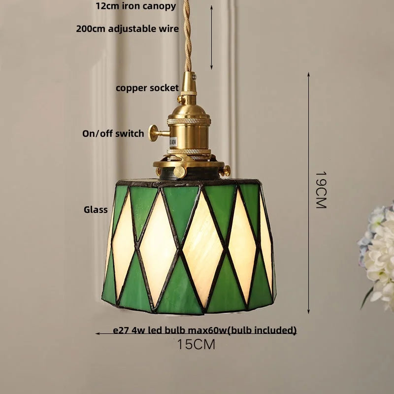 Afralia™ LED Glass & Wood Pendant Lamp Vintage Copper Hanging Lights