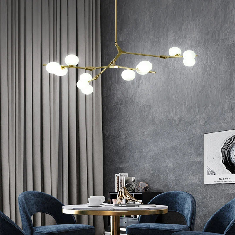 Afralia™ Nordic Gold/Black Glass Balls Chandelier: Modern LED Tree Branches Pendant Light for Home