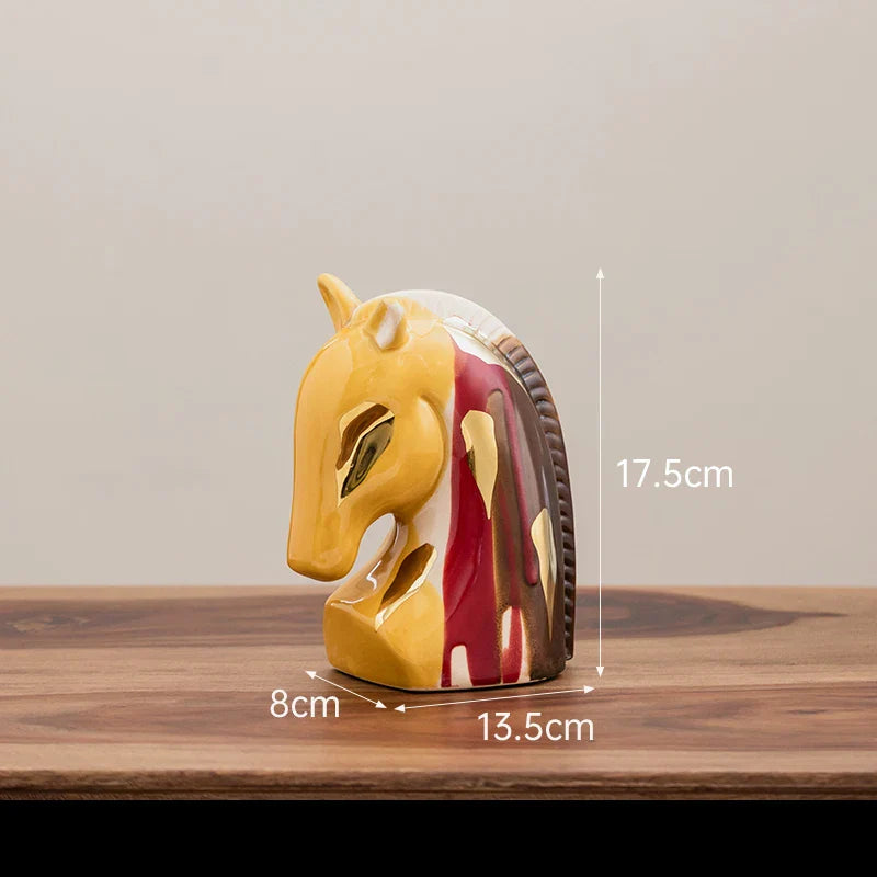 Afralia™ Ceramic Horse Sculpture Gold Plated Desk Ornament Aesthetics Decor