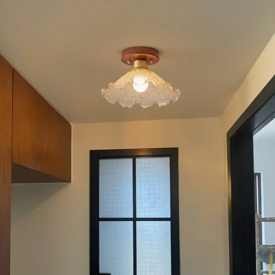 Afralia™ Vintage Amber Glass LED Ceiling Light Fixture for Home Lighting - Ceiling Lamp
