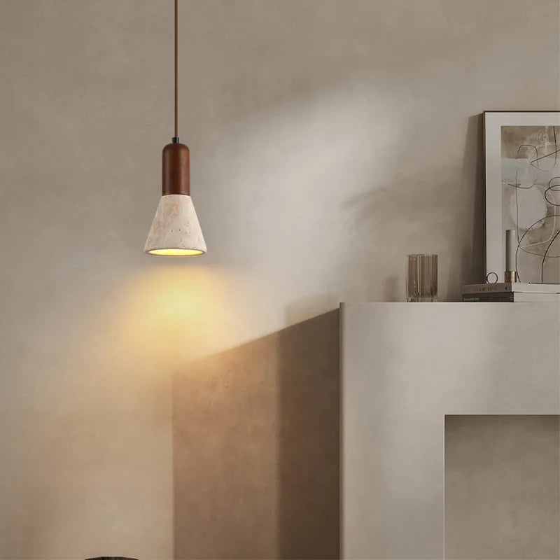 Afralia™ Japanese Vintage LED Pendant Light, Yellow Travertine Wabi Sabi Hanging Lamp