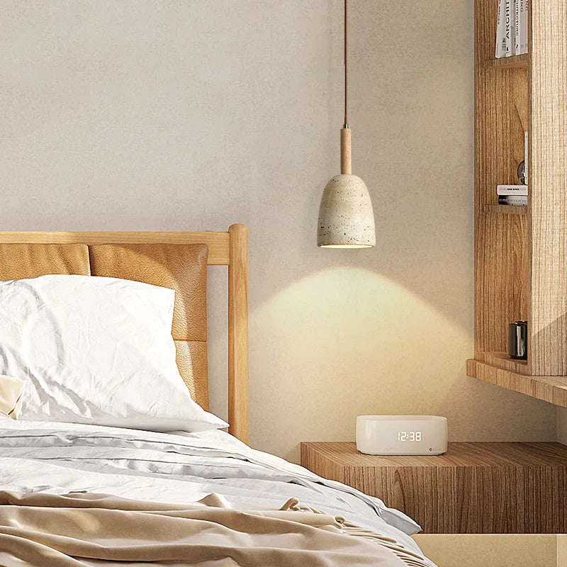 Afralia™ Travertine LED Hanging Lamp for Bedroom Living Room Bar | Japanese Wabi Sabi Pendant Lighting