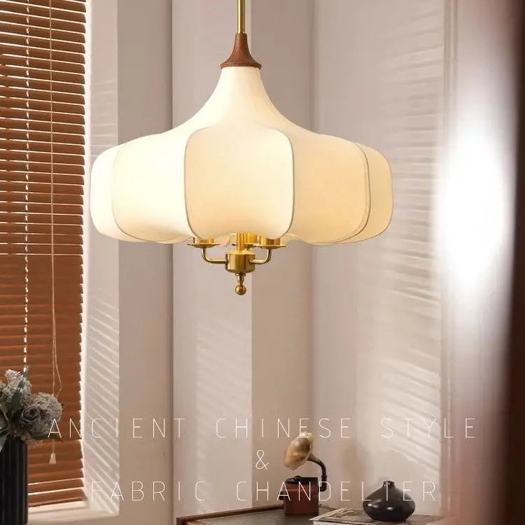 Afralia™ Gold Lustre Retro Medieval Fabric Pendant Lights for Home Decor