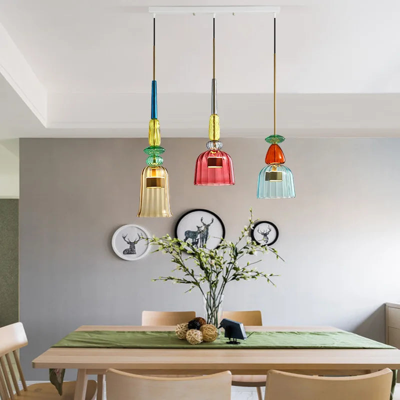 Afralia™ Glass LED Pendant Lights: Colorful Chandeliers for Dining Room Kitchen Bar.