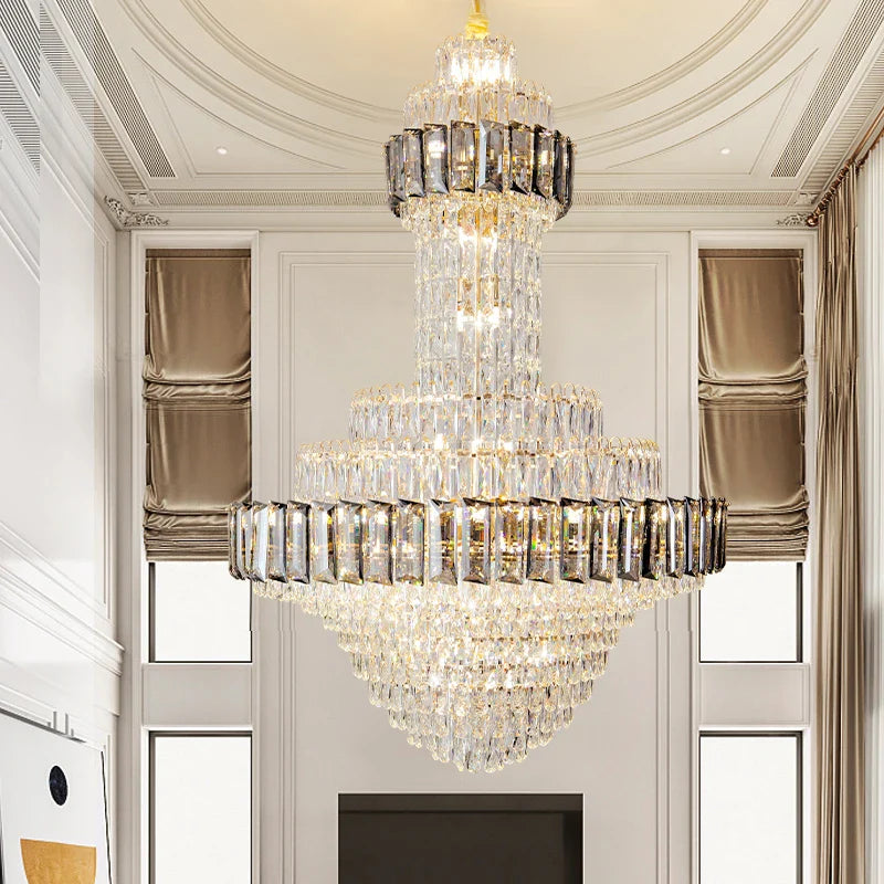 Afralia™ Round Villa Crystal Chandelier Modern Luxury Staircase Light Atmospheric Foyer Dining Room