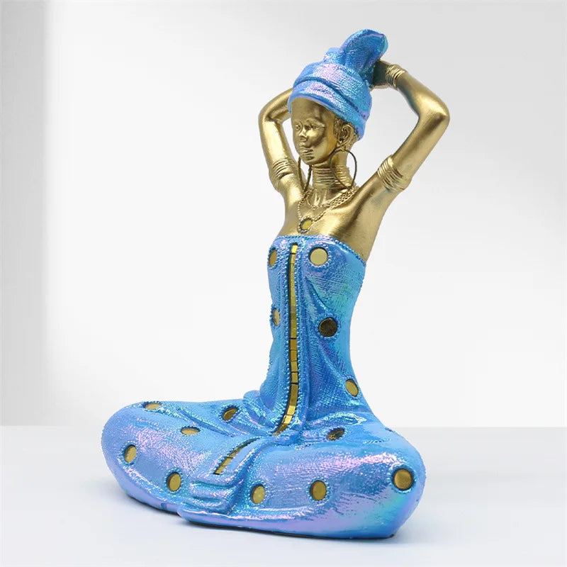 Afralia™ Golden Female Statue African Tribal Style Portrait Sculpture Home Decor