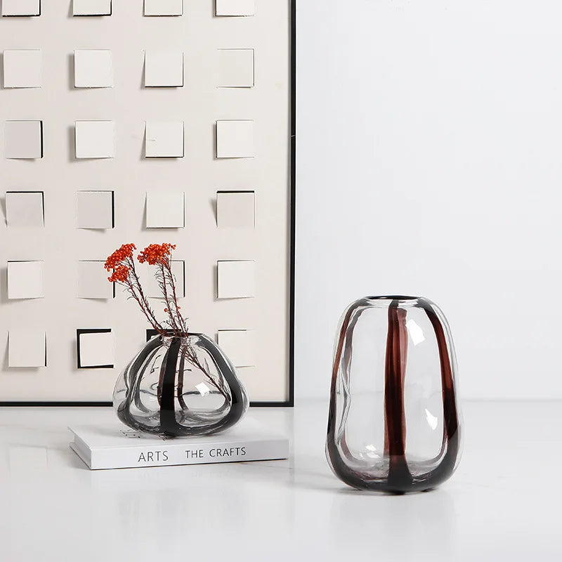 Afralia™ Striped Glass Vase for Home Decor and Floral Arrangements.
