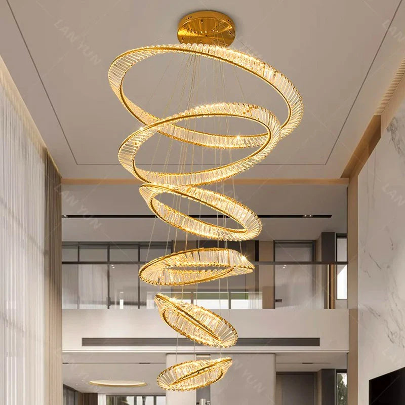 Afralia™ Crystal Chandelier Stair Pendant Lamp Living Room Pendant Lights Interior Lighting