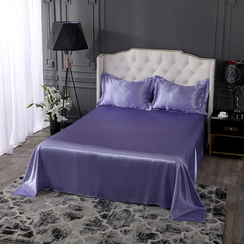 Afralia™ Silky Rayon Queen Bed Sheet Set Luxurious Solid Satin High Quality Sheets