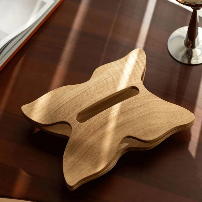 Afralia™ Wood Grain Butterfly Tissue Box Holder Desktop Storage Container Home Decor