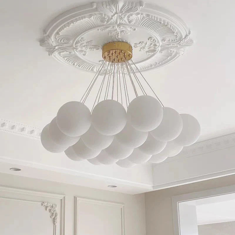 Afralia™ White Glass Ball Chandelier Ceiling Modern Bean Lantern Hanging Light