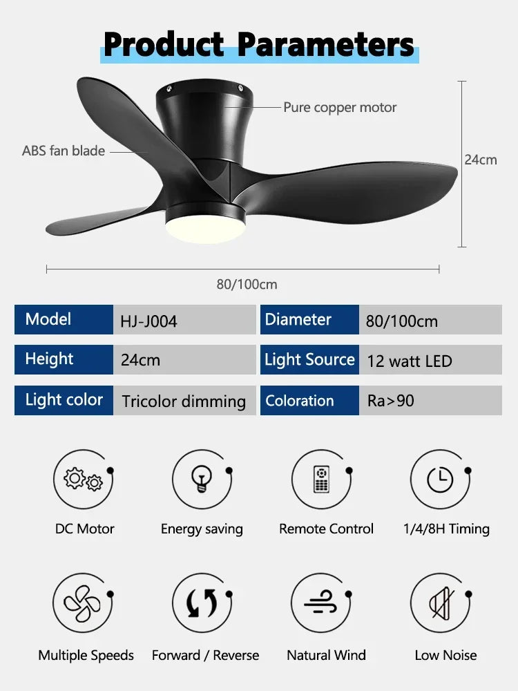 Afralia™ Smart DC Motor Ceiling Fan 6 Speed Remote Control 24CM Luxurious Design